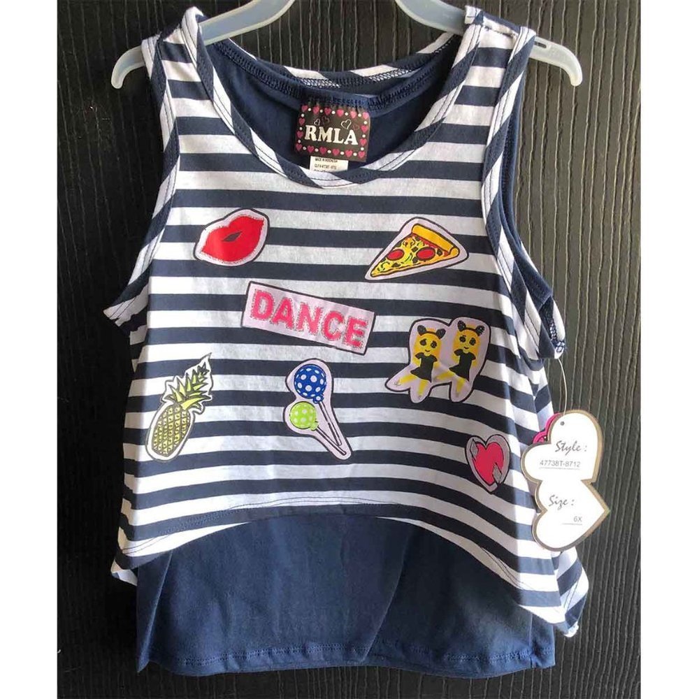 Double Layered Girls Striped Tank Top Dance Lovers Navy White NWT Sizes 4-6X